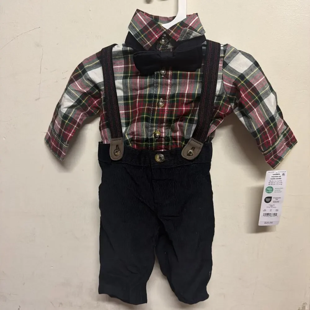 Carter's Baby Boy 2-Piece Plaid Top & Suspenders Pants Set Newborn